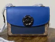 Coach Parker 18 Tea Rose Turnlock Signature Colorblock Crossbody Tan Dark Demin