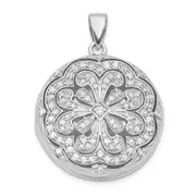Sterling Silver Rhodium-Plated Cz Flower Design 22mm Locket Pendant