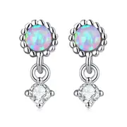Sterling Silver Opal & Cubic Zirconia Screw Stud Hypoallergenic Earrings
