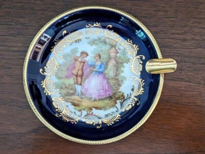 Limoges 4.25" Ash Tray, Cobalt Blue & Gold, Ashtray, Made in France, New
