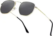 [HTMS] Hipster Hexagonal Polarized Sunglasses Men Women Geometric Square Small Vintage Metal Frame Retro Shade Glasses