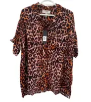 One Teaspoon Womens Animal Print Polynesian Shirt Button Up XL NWT