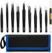 10 PCS Precision Tweezers Set, Stainless Steel ESD Anti-Static Tweezers Kit for