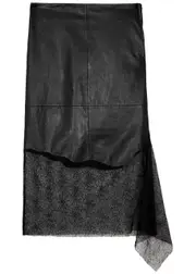 Helmut Lang Lace-panelled Leather Midi Skirt - Black - 2 (UK6 / XS) 2 (UK6 / XS)