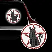 Leniutor Original Satan Black Cat High-Intensity Reflective Sticker Goth Punk Pentacle Symbol Satanic Religion Decal Halloween Home Decor for Car Window Door Home Appliance 7.32”x7.32” (White)