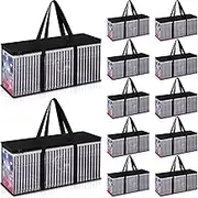 Cunno Set of 12 DVD Storage Bags Clear PVC Media Holder Case for DVDs,CDs,Albums,Books,VHS Box,Movie Cases,Video Game Disks, Plastic Organizer with Handles and Zipper, Each 40