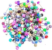 [AINIFU] 50Pcs Disposable Beautiful Colorful Women Tongue Ring Bar Stud Random Color Tongue Rings Stainless Steel Barbells Piercing Jewelry, Metal, no gemstone