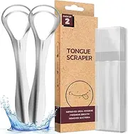 Srnede Tongue-Scraper for Adults Tongue Cleaner Oral Care Aids in Fresh Breath Reduce Bad Breath Metal Tongue Scrapers Stainless Steel with Travel Case 2 Pack