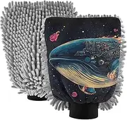 XYMZR Whale Roses Galaxy Absorbent Microfiber Car Wash Mitt, Funny Cute Anime Scratch Free for Cars Cleaning, Home Cleaning Mitts, 2 Pack, 10.24” L x 7.09” W