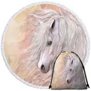 Primavera Gorgeous White Horse Round Beach Towel
