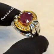 African Ruby, Natural Ruby Silver Ring, Ruby Gemstone Ring Sterling Silver 925