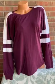 Victoria's Secret PINK Medium Varsity T-Shirt Top Maroon White Long Sleeve Tee