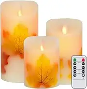 ONDIAN Candle Holder Candlestick 3 Pcs Candles Set on Batteries with Flickeflame Flameless Decorative Fake Christmas Electric Candle/Maple Leaf