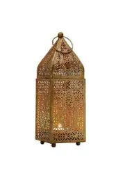 Living Small Moroccan Gold Ornate Candle Lantern 8.5" Antique Gold Lantern Decor