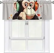 LHBWCVN Music Monkey Valances for Windows, Rod Pocket Window Treatment Drapes Farmhouse Kitchen Curtains Short Blackout Window Curtains for Living Room Bedroom Decor 54x18 Inch