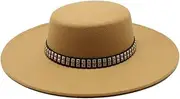 [Generic] Women 10CM Wide Brim Fedora Hat Vintage Classic Wool Felt Hats with Belt Wedding Formal Dress Hat Panama Hats