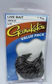 Gamakatsu Live Bait Fishing Hooks Size 6/0 - Value Pack of 25 Hooks