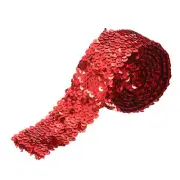 11 Yards 2 Inch Elastic Sequins Trim 5 Row Flat Sequin Strip Red