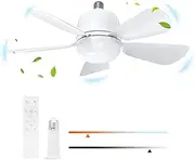 AMIR Newest Socket Fan Light with Remote, 2 in 1 Ceiling Fans with Lights, Light Bulb Fan, 5 Wind Speed, Adjustable Color Temperature and Brightness, Mute Design, for Bedroom, Kitchen, Living Room