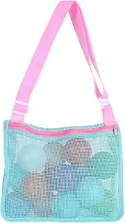 Colorful Mesh Beach Bag Adjustable Kids Quick Dry Net Tote for Seashell Collecti