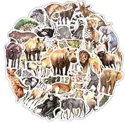 50pcs Realistic Animal Stickers, African Wildlife Stickers Waterproof Jungle Wild Animal Decal Assorted Safari Zoo Stickers for Kids Water Bottle Scrapbook Party Favor Gift Supplies