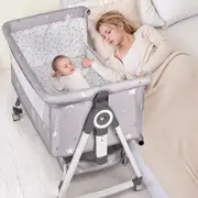 Advwin 3 in 1 Baby Bassinets Height Adjustable Co-Sleeper Bedside Crib Cot with Mattress & Mosquito Net Light Grey
