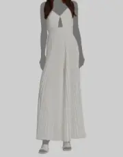 $495 Alice + Olivia Women's White Pleated V-Neck Chain-Strap Jumpsuit Size 8