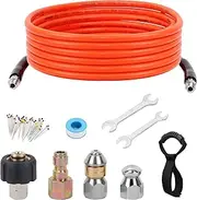 15FT Sewer Jetter Kit for Pressure Washer, 5800 PSI Water Jet Drain Cleaner Hose Sewer Jetting Nozzle 1/4 Inch NPT Orange
