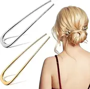Pack of 2 U-Shaped Hair Pins, French Hair Pins, Large, U-Shaped French Hair Pin Made of Metal, Hair Bow, Hair Fork, Hair Sticks, Hair Accessories for All Hair Types of Women and Girls (Gold, Silver)