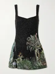 [Clio Peppiatt] Clio Peppiatt - Rio Crystal-embellished Beaded Tulle Mini Dress - Black - XS XS Black
