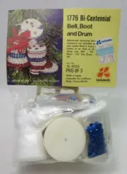 Vtg LeeWards 3 Red White Blue Ornament Kit 1776 Bi-Centennial Sequin Bead Craft