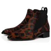 Christian Louboutin Marmada Flat Black Leopard Pony Fur Chelsea Ankle Boot 38