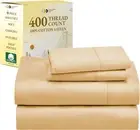 King Size Sheets Set 400 Thread Count, 100% Cotton Sateen Sheet Set Beige, Soft