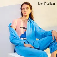 在飛比找momo購物網優惠-【Le Polka】天空藍斜紋開襟襯衫-女