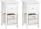 Bedside Table Set of 2 White Bed Baskets Side Tables Storage Small Narrow Desk C
