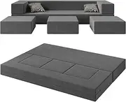 Vivaadecor Folding Bed Couch, 80''W Floor Foam Sofa with 3Ottomans& Washable Velvet Cover,Modular Sectional Sofa Futon Sleeper Convertible Memory Mattress for Guest Room/Playroom,Queen,Deep Grey