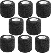 Self Adhesive Bandage Wrap, 8 Pack Elastic Black Tattoo Vet Wrap Tape, Breathable Self Stick Athletic Tape Bulk for First Aid Supplies, Wrist and Ankle Sprains Protection (2'' x 5 Yards)