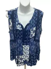 Pale Sky Sleeveless V-neck Shirt Size Medium Womens Blue New NWT Blouse Shirt M