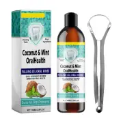 Coconut Mint Whitening Pulling Oil 3.5 Fl Oz Travel Mouthwash +Tongue Scraper