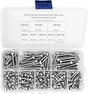 M3 x 6-30mm Socket Head Cap Screws,Allen Socket Drive Screws 304 Stainless Steel Full Thread Knurled Head Machine Screws,200Pcs Hex Socket Cap Head Screw