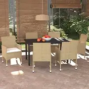 7 Piece Garden Dining Set with Cushions Poly Rattan Beige Patio Bar Sets