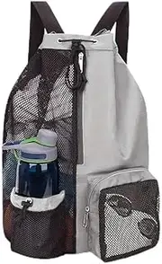 Clearence Sale! Senyango Drawstring Gym Bag with Zipper Pocket, Sport Swimming Storage Bag, Beach Drawstring Backpack, light grey