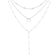 4 Pcs Bohemian Multilayer Moon Pendant Necklace Fashion Rhinestone Chain Charm Necklace Trendy Jewelry