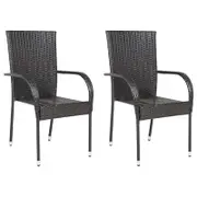 Stackable Outdoor Chairs 2 pcs Poly Rattan Brown