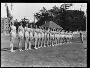 Manly female lifesavers lined up in competition costume at the Lad- Old Photo