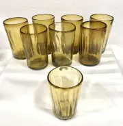 Vintage Pier 1 Mexican Amber Handblown Seeded Glassware Tumbler Set of 8 NEW