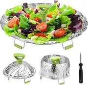 Proxima Direct Stainless Steel Steamer Basket 6" to 9" Folding Vegetable Collapsible Steamer Insert with Anti-hot Extendable Handle and Non-Slip Legs for Veggie Fish Seafood Cooking Various Size Pot