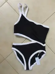 Seafolly AU 14 / US 10 One Piece RETRO RIVIERA Black White One Shoulder RRP $150