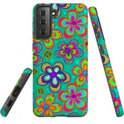 For Samsung Galaxy S21 FE Case Armour Cover, Retro Floral Design