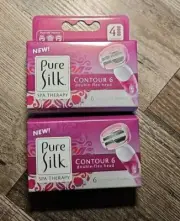 New Set of 2 Pure Silk Contour 6 Double Flex Head Premium Blade 4-pk Refills Ea